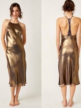 Intimately Free People Metallic Gold Racerback  Slip Dress